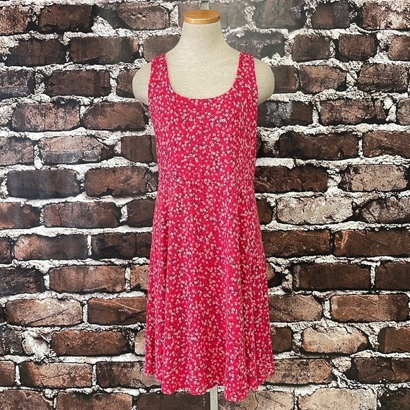 Old Navy Dress Women's L Large Red Floral Sleeveless Square Neck A-Line Midi - Picture 5 of 16
